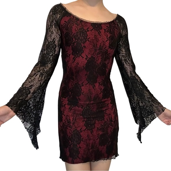 Dolls Kill Mini Dress Fitted Whimsigoth Lace Sleeves Goth Black Size Extra Small - Picture 1 of 8